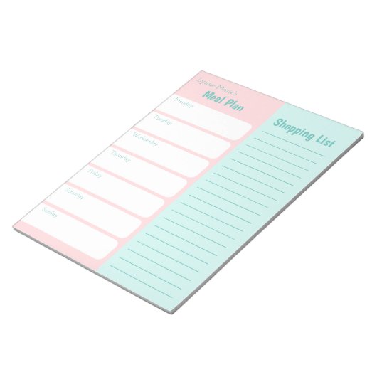 Aangepaste winkellijst voor maaltijden Roze blauw Notitieblok (Schuin)