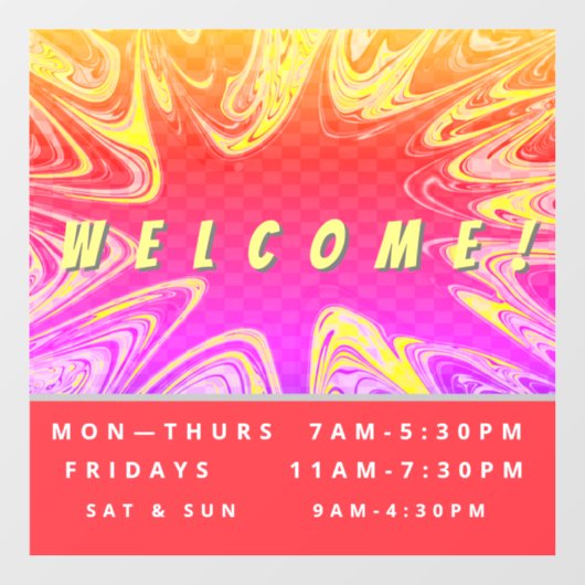 Aangepaste winkeluren - Welkom - Windows Cling Raamsticker (Vel)