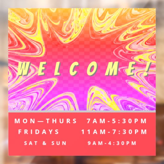 Aangepaste winkeluren - Welkom - Windows Cling Raamsticker (Vel 2)