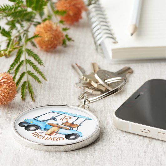 Aangepaste winkelwagentjes monogram naam sleutelhanger (Zijkant)