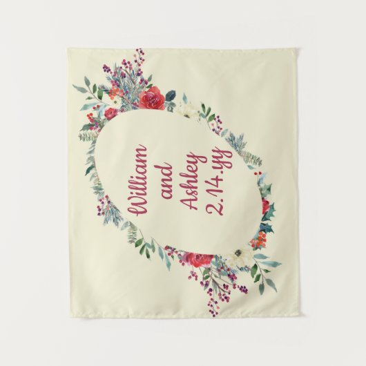 Aangepaste winter bloemenachtergrond bruiloft foto wandkleed (Voorkant)