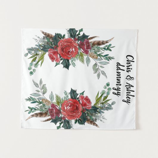 Aangepaste winter bruiloft receptie Kerst Prop Wandkleed (Voorkant (horizontaal))