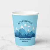 Aangepaste Winter Familie Reünie Party Blue Mounta Papieren Bekers (Achterkant)