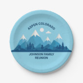 Aangepaste Winter Familie Reünie Party Blue Mounta Papieren Bordje (Voorkant)