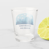 Aangepaste Winter Familie Reünie Party Blue Mounta Shot Glas (Achterkant)