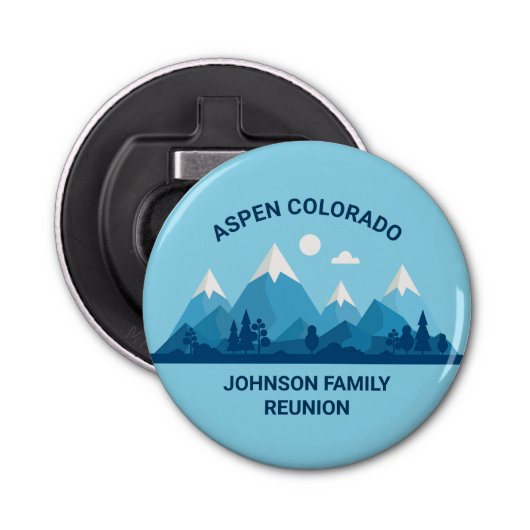 Aangepaste Winter Familie Reünie Party Snowy Mount Button Flesopener (Voorkant)