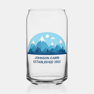 Aangepaste Winter Family Cabin Blue Snowy Mountain Blikvorm Glas