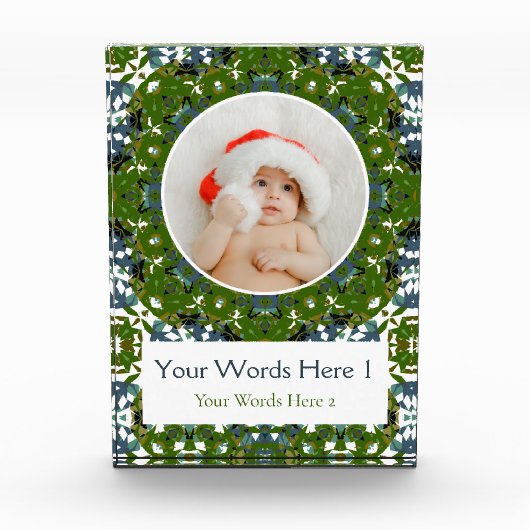 Aangepaste Winter Groen Grijs Kerst Decor Gift Fotoblokken (Voorkant)