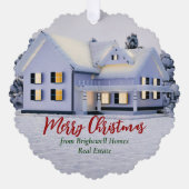 Aangepaste winter onroerend goed bedrijf Snowy Hom Ornament Kaart (Voorkant)