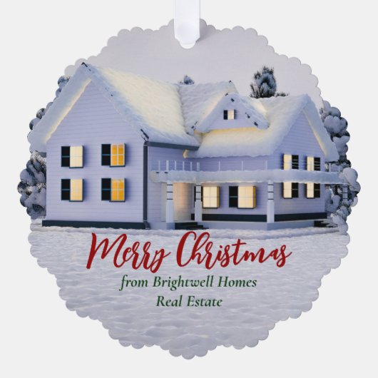 Aangepaste winter onroerend goed bedrijf Snowy Hom Ornament Kaart (Voorkant)
