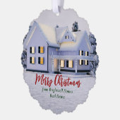 Aangepaste winter onroerend goed bedrijf Snowy Hom Ornament Kaart (Links)