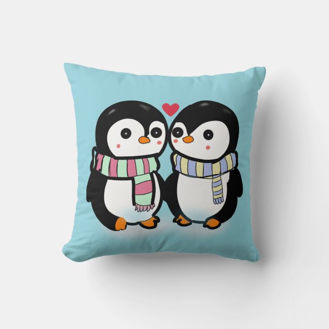 Aangepaste Winter Pinguïn Liefde Kussen (Voorkant)