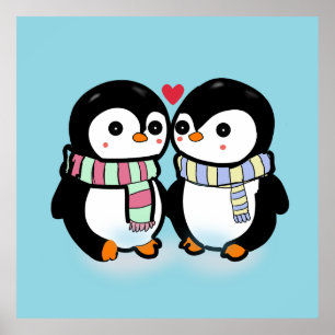 Aangepaste Winter Pinguïn Liefde Poster