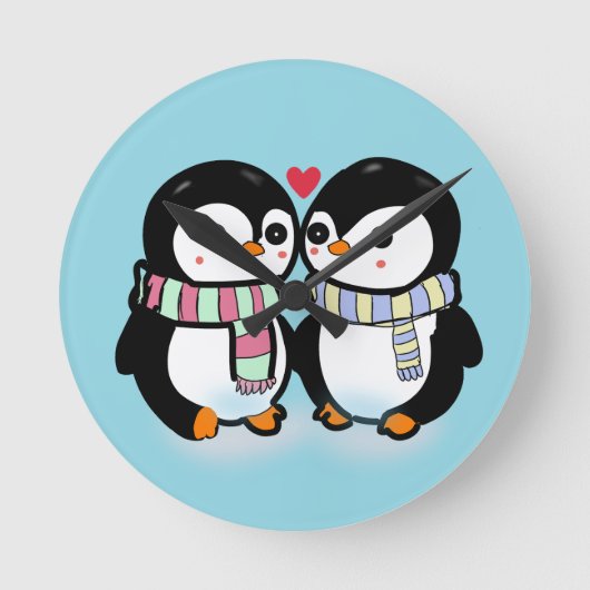 Aangepaste Winter Pinguïn Liefde Ronde Klok (Voorkant)