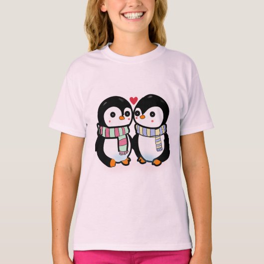 Aangepaste Winter Pinguïn Liefde T-shirt (Voorkant)
