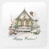 Aangepaste Winter Scene Snowflake Nieuwjaar Kerstm Vierkante Sticker (Voorkant)