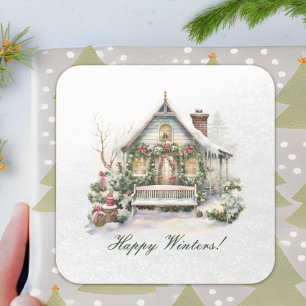 Aangepaste Winter Scene Snowflake Nieuwjaar Kerstm Vierkante Sticker