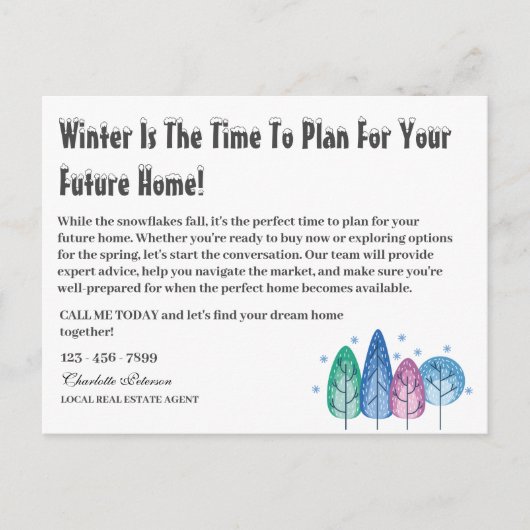 Aangepaste winter seizoensgebonden vastgoedmarketi briefkaart (Voorkant)
