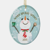 Aangepaste Winter Vakantie Kerstmis Sneeuwman Keramisch Ornament (Rechts)