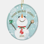 Aangepaste Winter Vakantie Kerstmis Sneeuwman Keramisch Ornament (Links)