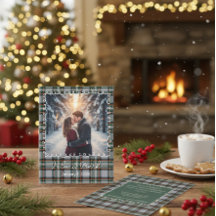 Aangepaste winter verlovingsfotokaart met tartan
