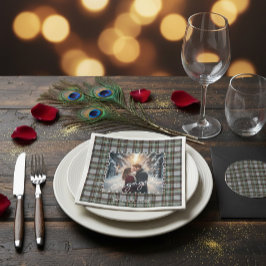 Aangepaste winter verlovingsfotokaart met tartan servet