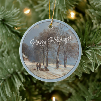Aangepaste Winter Wonderland Landschapskunst Schil Keramisch Ornament