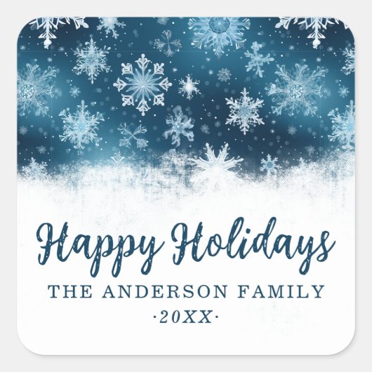 Aangepaste Winter Wonderland Sneeuwvlok Witte Kers Vierkante Sticker (Voorkant)