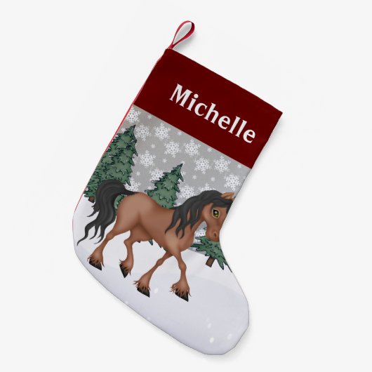 Aangepaste winterschenkel voor Cute Brown Horse Kleine Kerstsok (Voorkant (Hangend))