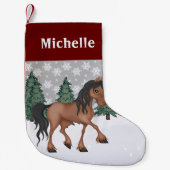 Aangepaste winterschenkel voor Cute Brown Horse Kleine Kerstsok (Voorkant)