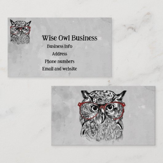 Aangepaste Wise Uil Vogel Grafische Kunst Visitekaartje (Voorkant / Achterkant)