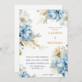 Aangepaste Wit Blauw en Goud Bloemen Bloem Huwelij Kaart (Voorkant / Achterkant)