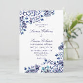 Aangepaste Wit Donkerblauw gekleurde Paisley bruil Kaart (Staand voorkant)