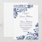 Aangepaste Wit Donkerblauw gekleurde Paisley bruil Kaart (Voorkant / Achterkant)