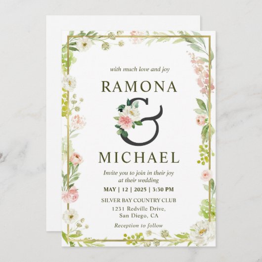 Aangepaste wit en groen roze Lijst bloemenbruiloft Kaart (Voorkant / Achterkant)