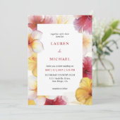 Aangepaste Wit Geel Rode Bloeiende Harten Trouwen Kaart (Staand voorkant)