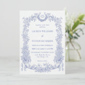 Aangepaste Wit Licht Blauw Barokke Bloemen Wedding Kaart (Staand voorkant)