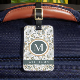 Aangepaste wit zilver grijs groen paisley patroon bagagelabel