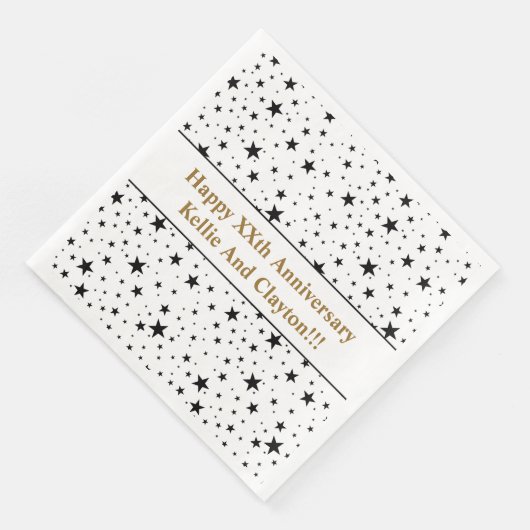 Aangepaste wit / zwart sterren bruiloft Jubileum Servet (Hoek)