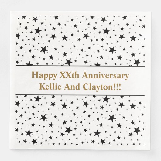 Aangepaste wit / zwart sterren bruiloft Jubileum Servet (Voorkant)