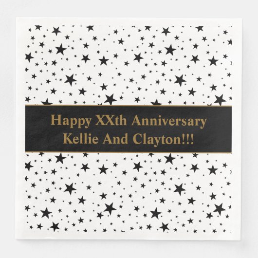 Aangepaste wit / zwart sterren bruiloft Jubileum Servet (Voorkant)