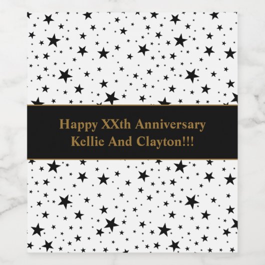 Aangepaste wit / zwart sterren bruiloft Jubileum Wijn Etiket (Enkel label)