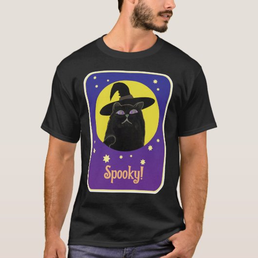 Aangepaste Witch Black Cat Halloween Art Design T-shirt (Voorkant)