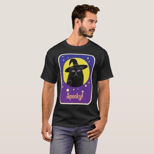 Aangepaste Witch Black Cat Halloween Art Design T-shirt (Voorkant volledig)
