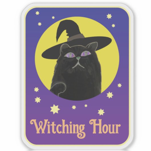 Aangepaste Witchy Black Cat Halloween Art Style Sticker (Voorkant)