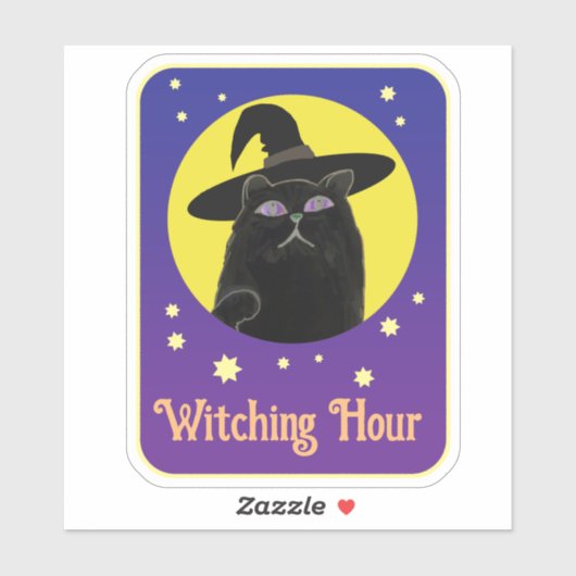 Aangepaste Witchy Black Cat Halloween Art Style Sticker (Vel)