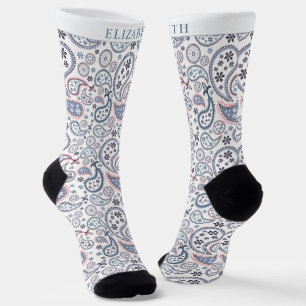 Aangepaste Witte Achtergrond Grijs Roze Paisley Pa Sokken