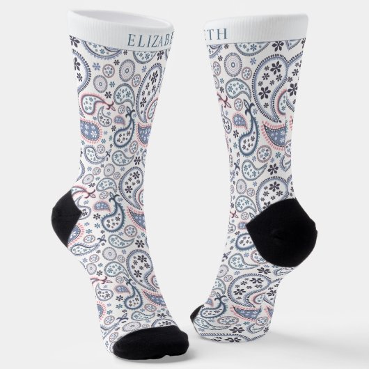 Aangepaste Witte Achtergrond Grijs Roze Paisley Pa Sokken (Gebogen)