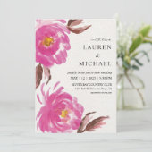 Aangepaste witte bank geschilderde pioenen bruilof kaart (Staand voorkant)