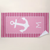 Aangepaste witte bat ankerstrepen op helder roze strandlaken (Voorkant)